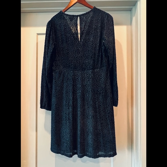 Black Velvet Leopard / Cheetah textured A-Line Dress with Sleeves - Picture 6 of 8